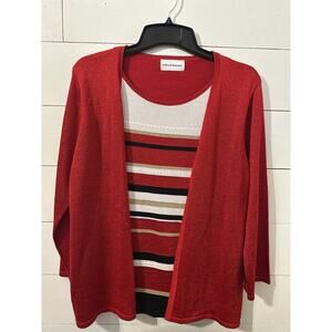 Alfred Dunner Women's 1X Red and Gold Sparkle Open Front Cardigan Shirt 1 Piece